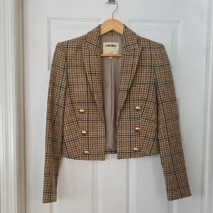 L'AGENCE Women's Multicolor Plaid Bethany Blazer with Gold Buttons